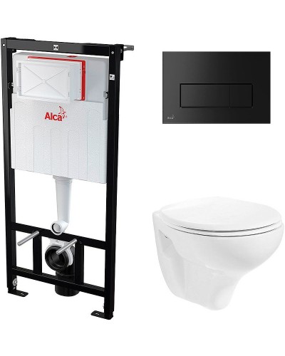 Комплект унитаза Creavit Perla TP320-11CB00E-0000+KC0703.01.0000E с сиденьем Микролифт и инсталляцией Alcaplast Sadroмodul AM101/1120-0001+M578 с Черной матовой клавишей смыва