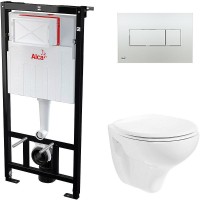 Комплект унитаза Creavit Perla TP320-11CB00E-0000+KC0703.01.0000E с сиденьем Микролифт и инсталляцией Alcaplast Sadroмodul AM101/1120-0001+M371 с клавишей смыва Хром