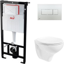 Комплект унитаза Creavit Perla TP320-11CB00E-0000+KC0703.01.0000E с сиденьем Микролифт и инсталляцией Alcaplast Sadroмodul AM101/1120-0001+M371 с клавишей смыва Хром