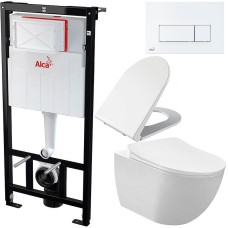 Комплект унитаза Creavit Free FE322-11CB00E-0000+KC0103.03.0000E с сиденьем Микролифт и инсталляцией Alcaplast Sadroмodul AM101/1120-0001+M570 с Белой клавишей смыва