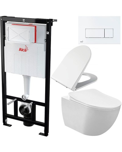 Комплект унитаза Creavit Free FE322-11CB00E-0000+KC0103.03.0000E с сиденьем Микролифт и инсталляцией Alcaplast Sadroмodul AM101/1120-0001+M570 с Белой клавишей смыва