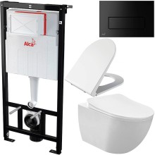 Комплект унитаза Creavit Free FE322-11CB00E-0000+KC0103.03.0000E с сиденьем Микролифт и инсталляцией Alcaplast Sadroмodul AM101/1120-0001+M578 с Черной матовой клавишей смыва