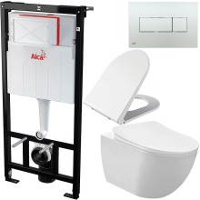 Комплект унитаза Creavit Free FE322-11CB00E-0000+KC0103.03.0000E с сиденьем Микролифт и инсталляцией Alcaplast Sadroмodul AM101/1120-0001+M371 с клавишей смыва Хром