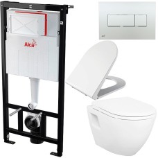 Комплект унитаза Creavit Terra TP325-11CB00E-0000+KC0103.03.0000E с сиденьем Микролифт и инсталляцией Alcaplast Sadroмodul AM101/1120-0001+M371 с клавишей смыва Хром