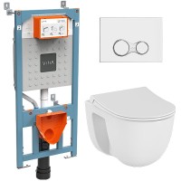Комплект унитаза с инсталляцией Vitra S 40 9860B003-7200 с сиденьем Микролифт и клавишей смыва Хром глянцевый