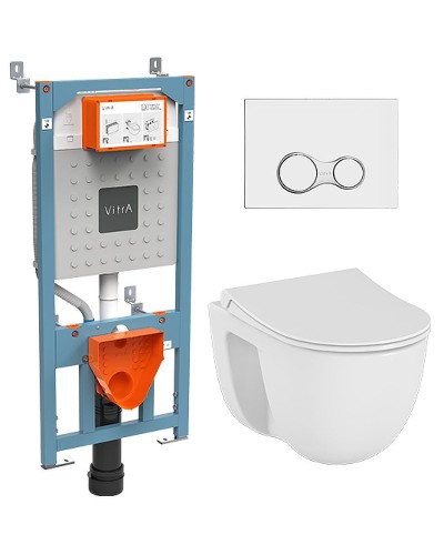 Комплект унитаза с инсталляцией Vitra S 40 9860B003-7200 с сиденьем Микролифт и клавишей смыва Хром глянцевый