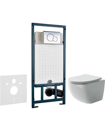 Комплект унитаза Ceramica Nova Forma CN3009 с сиденьем Микролифт и инсталляцией WeltWasser WW Marberg 507 10000005949+10000005952 с клавишей смыва Хром глянцевый