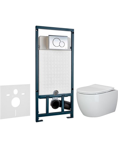 Комплект унитаза Ceramica Nova Play CN3001 с сиденьем Микролифт и инсталляцией WeltWasser WW Marberg 507 10000005949+10000005952 с клавишей смыва Хром глянцевый