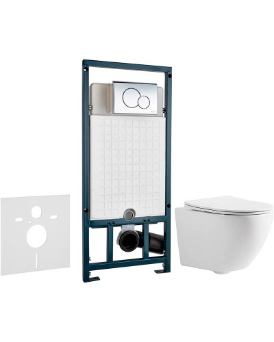 Комплект унитаза CeramaLux 2197 с сиденьем Микролифт и инсталляцией WeltWasser WW Marberg 507 10000005949+10000005952 с клавишей смыва Хром глянцевый