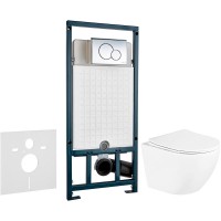 Комплект унитаза BelBagno Uno BB3105CHR/SC с сиденьем Микролифт и инсталляцией WeltWasser WW Marberg 507 10000005949+10000005952 с клавишей смыва Хром глянцевый