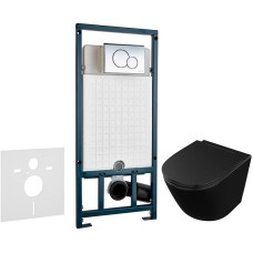 Комплект унитаза Owl 1975 Vind Cirkel-H OWLT190305 с сиденьем Микролифт и инсталляцией WeltWasser WW Marberg 507 10000005949+10000005952 с клавишей смыва Хром глянцевый