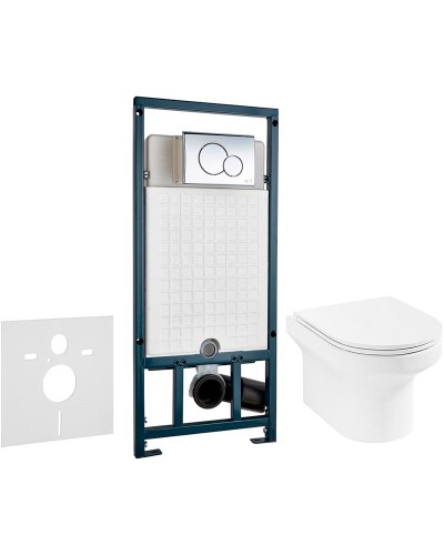 Комплект унитаза Jacob Delafon Elite EDX114RU-00 с сиденьем Микролифт и инсталляцией WeltWasser WW Marberg 507 10000005949+10000005952 с клавишей смыва Хром глянцевый