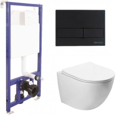 Комплект унитаза SantiLine SL-5005 с инсталляцией Berges Novum L5 040215 с сиденьем Микролифт и Черной матовой клавишей смыва