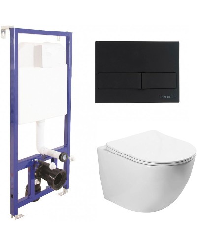 Комплект унитаза SantiLine SL-5005 с инсталляцией Berges Novum L5 040215 с сиденьем Микролифт и Черной матовой клавишей смыва