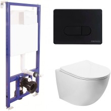 Комплект унитаза SantiLine SL-5005 с инсталляцией Berges Novum D5 040235 с сиденьем Микролифт и Черной матовой клавишей смыва