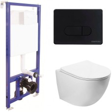 Комплект унитаза SantiLine SL-5005 с инсталляцией Berges Novum D5 040235 с сиденьем Микролифт и Черной матовой клавишей смыва