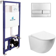 Комплект унитаза SantiLine SL-5005 с инсталляцией Koller Pool DUNE1200SL+Neon с сиденьем Микролифт и клавишей смыва Хром