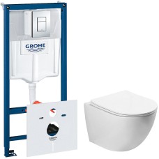 Комплект унитаза SantiLine SL-5005 с инсталляцией Grohe Rapid SL 38775001 с сиденьем Микролифт и клавишей смыва Хром