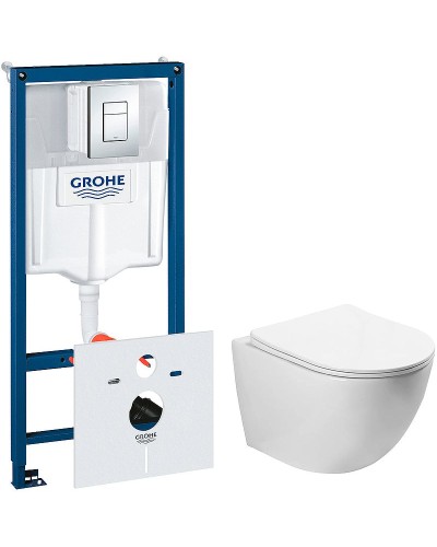 Комплект унитаза SantiLine SL-5005 с инсталляцией Grohe Rapid SL 38775001 с сиденьем Микролифт и клавишей смыва Хром