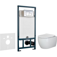 Комплект унитаза Ceramica Nova Play CN3001 с сиденьем Микролифт и инсталляцией WeltWasser WW Marberg 507 10000005949+10000005953 с клавишей смыва Хром глянцевый