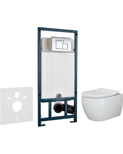 Комплект унитаза Ceramica Nova Play CN3001 с сиденьем Микролифт и инсталляцией WeltWasser WW Marberg 507 10000005949+10000005953 с клавишей смыва Хром глянцевый