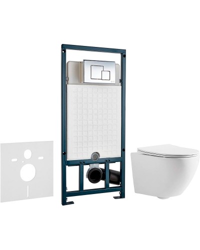 Комплект унитаза CeramaLux 2197 с сиденьем Микролифт и инсталляцией WeltWasser WW Marberg 507 10000005949+10000005953 с клавишей смыва Хром глянцевый