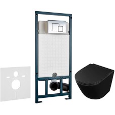 Комплект унитаза Owl 1975 Vind Cirkel-H OWLT190305 с сиденьем Микролифт и инсталляцией WeltWasser WW Marberg 507 10000005949+10000005953 с клавишей смыва Хром глянцевый