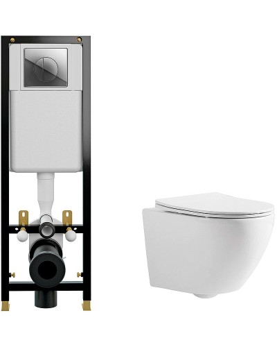 Комплект унитаза CeramaLux 2197 с инсталляцией Cersanit Black 35 S-IN-BLACK-Cg-w с сиденьем Микролифт и клавишей смыва Хром