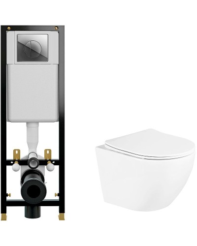 Комплект унитаза BelBagno Uno BB3105CHR/SC с инсталляцией Cersanit Black 35 S-IN-BLACK-Cg-w с сиденьем Микролифт и клавишей смыва Хром