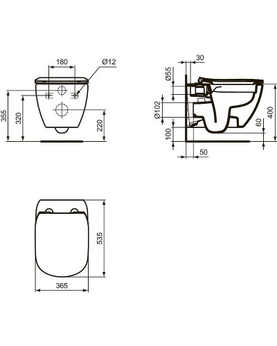 Комплект унитаза с инсталляцией Ideal Standard Tesi Rimless TT00003/115A6 с сиденьем Микролифт и Черной матовой клавишей смыва