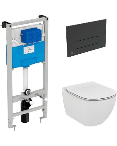 Комплект унитаза с инсталляцией Ideal Standard Tesi Aqua Blade TT00002/121A6 с сиденьем Микролифт и Черной матовой клавишей смыва