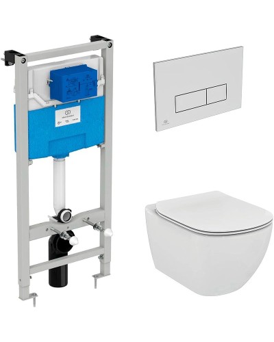 Комплект унитаза с инсталляцией Ideal Standard Tesi Aqua Blade TT00002/121JG с сиденьем Микролифт и клавишей смыва Хром матовый