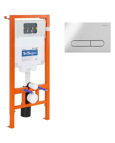 Комплект унитаза с инсталляцией BelBagno Loto BB070CHR/SC/BB002-80/BB005-PR-CHROME с сиденьем Микролифт и клавишей смыва Хром глянцевый