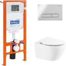 Комплект унитаза с инсталляцией BelBagno Prospero BB507B/BB2020SC/BB002-80/BB005-PR-CHROME с сиденьем Микролифт и клавишей смыва Хром глянцевый