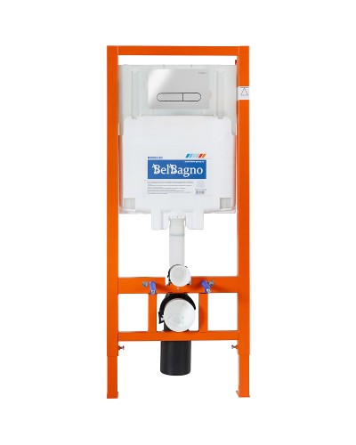 Комплект унитаза с инсталляцией BelBagno Uno BB3105CHR/SC/BB002-80/BB005-PR-CHROME с сиденьем Микролифт и клавишей смыва Хром глянцевый