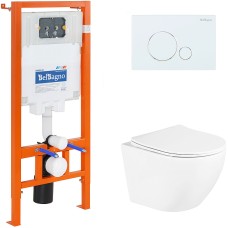 Комплект унитаза с инсталляцией BelBagno Uno BB3105CHR/SC/BB002-80/BB014-SR-BIANCO с сиденьем Микролифт и Белой клавишей смыва