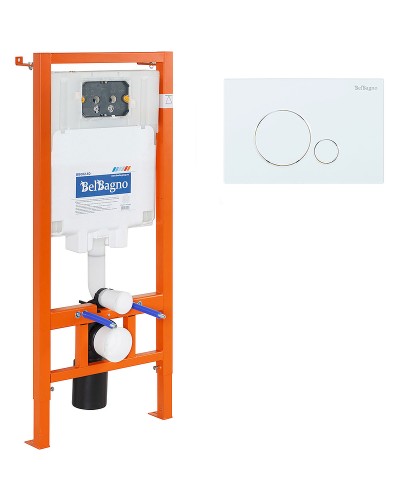 Комплект унитаза с инсталляцией BelBagno Uno BB3105CHR/SC/BB002-80/BB014-SR-BIANCO с сиденьем Микролифт и Белой клавишей смыва