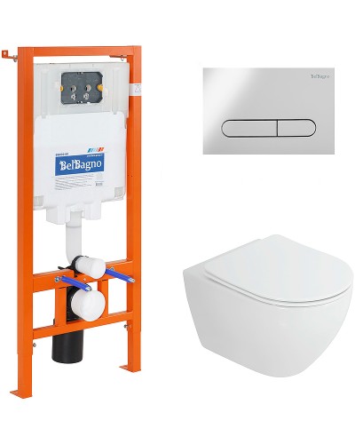 Комплект унитаза Cezares Stylus-Tor CZR-6601-TH-TOR/CZR2316SC с инсталляцией BelBagno BB002-80/BB005-PR-CHROME с сиденьем Микролифт и клавишей смыва Хром глянцевый