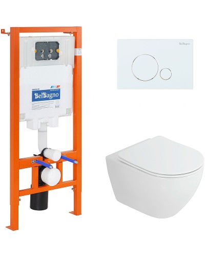 Комплект унитаза Cezares Stylus-Tor CZR-6601-TH-TOR/CZR2316SC с инсталляцией BelBagno BB002-80/BB014-SR-BIANCO с сиденьем Микролифт и Белой клавишей смыва