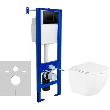 Комплект унитаза BelBagno Uno BB3105CHR/SC с инсталляцией Berges Atom 410 040332 с сиденьем Микролифт и Черной матовой клавишей смыва