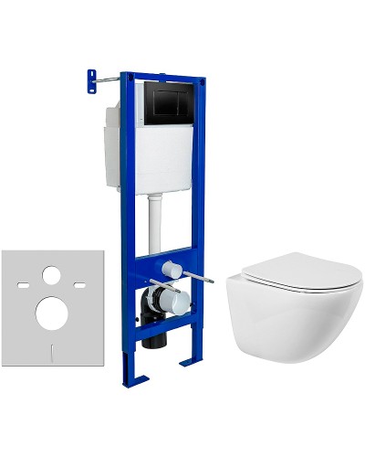 Комплект унитаза BelBagno Amanda BB051CHR+BB051SC с инсталляцией Berges Atom 410 040332 с сиденьем Микролифт и Черной матовой клавишей смыва