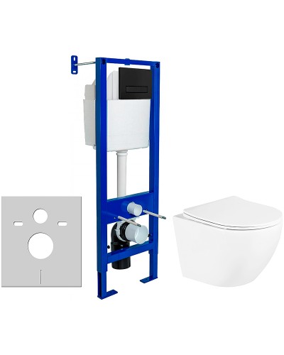 Комплект унитаза BelBagno Uno BB3105CHR/SC с инсталляцией Berges Atom 410 040340 с сиденьем Микролифт и Черной матовой клавишей смыва