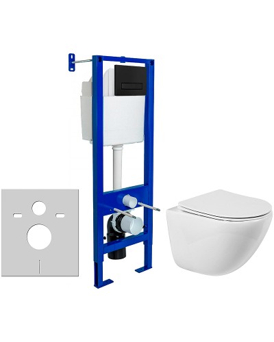 Комплект унитаза BelBagno Amanda BB051CHR+BB051SC с инсталляцией Berges Atom 410 040340 с сиденьем Микролифт и Черной матовой клавишей смыва