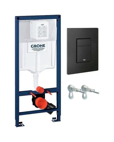 Комплект унитаза BelBagno Uno BB3105CHR/SC с инсталляцией Grohe Rapid SL 38811KF0 с сиденьем Микролифт и Черной матовой клавишей смыва