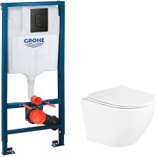 Комплект унитаза BelBagno Uno BB3105CHR/SC с инсталляцией Grohe Rapid SL 38811KF0 с сиденьем Микролифт и Черной матовой клавишей смыва