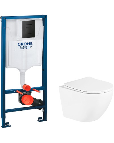 Комплект унитаза BelBagno Uno BB3105CHR/SC с инсталляцией Grohe Rapid SL 38811KF0 с сиденьем Микролифт и Черной матовой клавишей смыва