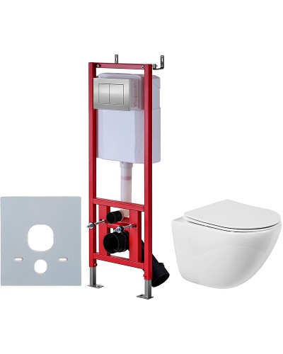 Комплект унитаза BelBagno Amanda BB051CHR+BB051SC с инсталляцией D&K DI8140116 с сиденьем Микролифт и клавишей смыва Хром