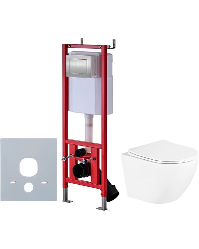 Комплект унитаза BelBagno Uno BB3105CHR/SC с инсталляцией D&K DI8140116 с сиденьем Микролифт и клавишей смыва Хром