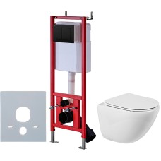 Комплект унитаза BelBagno Amanda BB051CHR+BB051SC с инсталляцией D&K DI8540116 с сиденьем Микролифт и Черной клавишей смыва