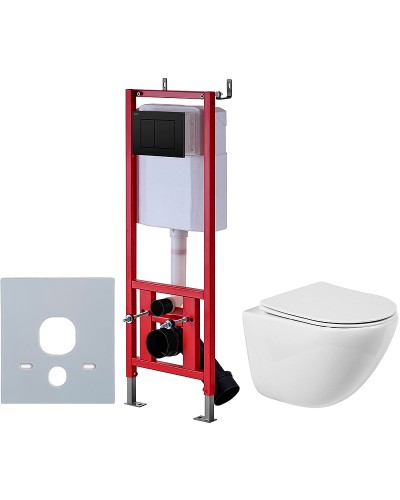 Комплект унитаза BelBagno Amanda BB051CHR+BB051SC с инсталляцией D&K DI8540116 с сиденьем Микролифт и Черной клавишей смыва